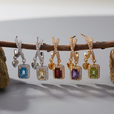 S925 Sterling Silver Natural Gemstone Cube Stud Earrings S925 Sterling Silver Natural Gemstone Cube Stud Earrings